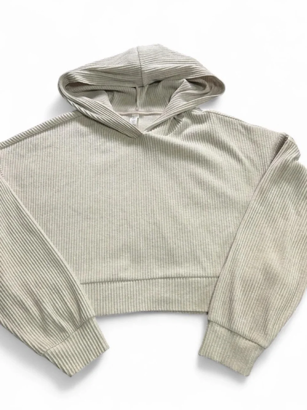 ALO Yoga Cream Ribbed Cropped Hoodie